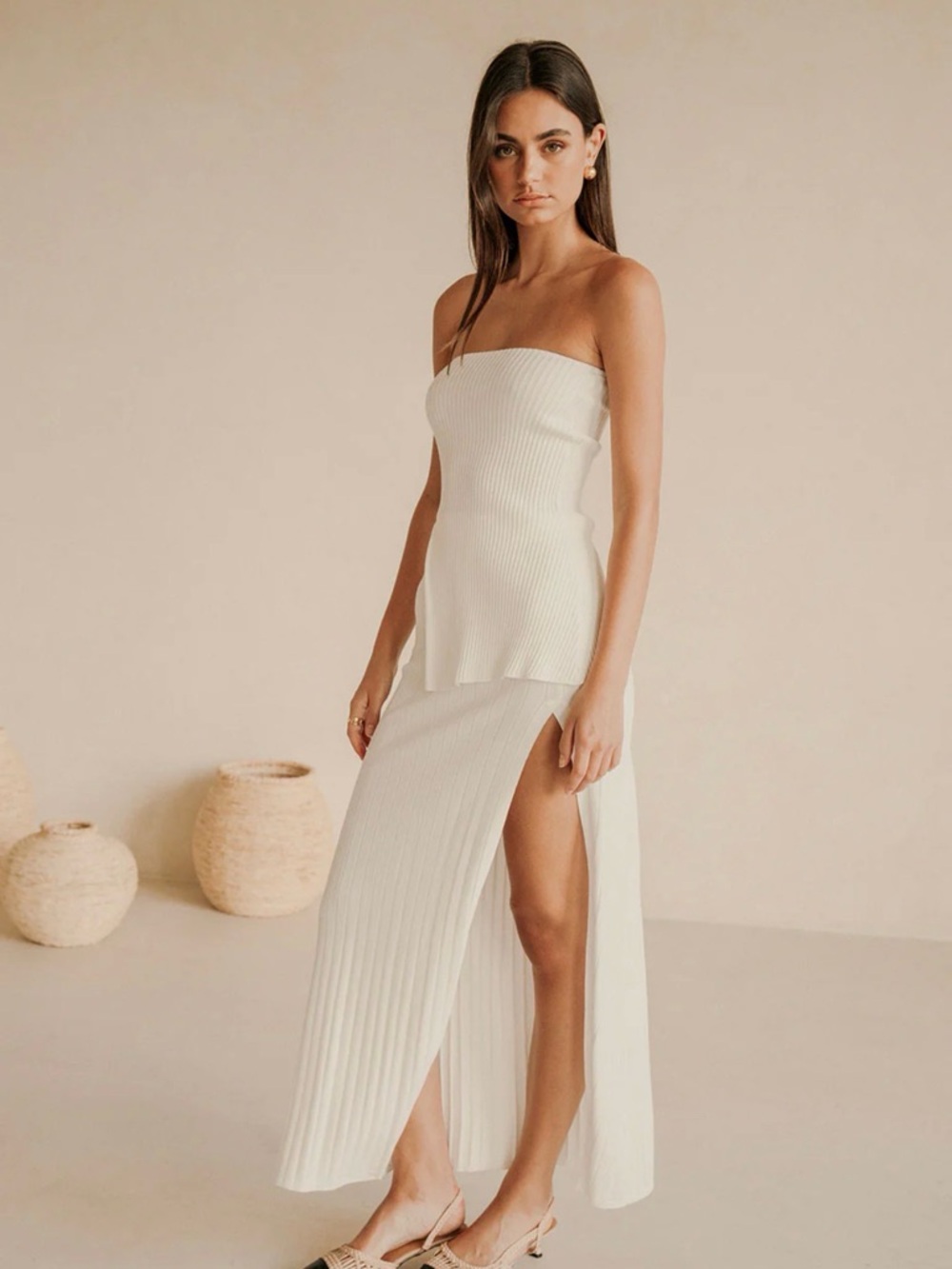 SABO Saria Skirt and Top Set Cream Column Maxi Bachelorette Bride - Picture 3 of 5